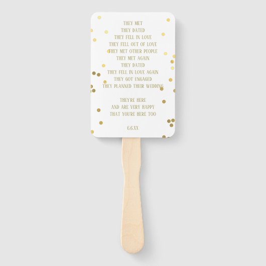 Gold Confetti op Ecru Wedding Program Hand Fans Handwaaier (Achterkant)