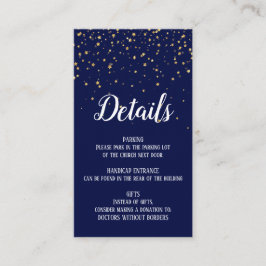 Gold Confetti op Navy Blue-kaart met details Informatiekaartje