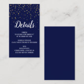 Gold Confetti op Navy Blue-kaart met details Informatiekaartje (Voorkant / Achterkant)