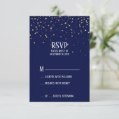 Gold Confetti op Navy Blue RSVP-kaart RSVP Kaartje (Staand voorkant)