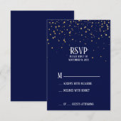 Gold Confetti op Navy Blue RSVP-kaart RSVP Kaartje (Voorkant / Achterkant)