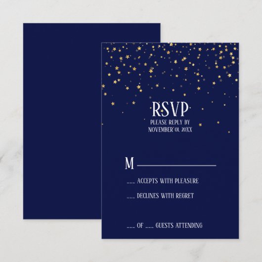 Gold Confetti op Navy Blue RSVP-kaart RSVP Kaartje (Voorkant / Achterkant)