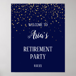 Gold Confetti op Navy Retirement Party Welcome Poster