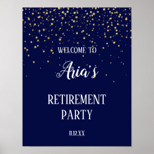 Gold Confetti op Navy Retirement Party Welcome Poster