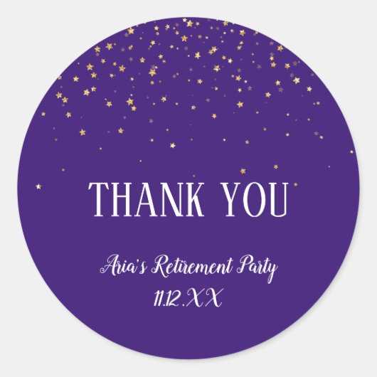 Gold Confetti op Paars Dank je wel Ronde Sticker (Voorkant)