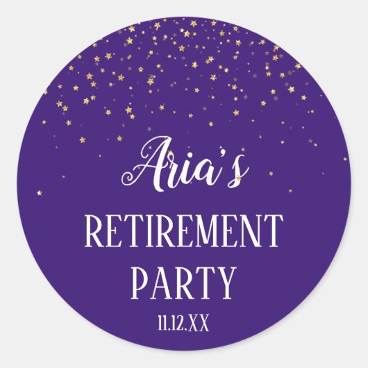 Gold Confetti op Paarse envelop Ronde Sticker (Voorkant)