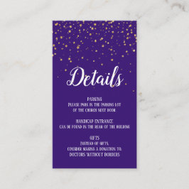 Gold Confetti op Paarse insteekkaart voor details Informatiekaartje