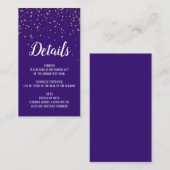 Gold Confetti op Paarse insteekkaart voor details Informatiekaartje (Voorkant / Achterkant)