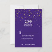 Gold Confetti op Paarse RSVP-kaart RSVP Kaartje (Voorkant)