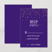Gold Confetti op Paarse RSVP-kaart RSVP Kaartje (Voorkant / Achterkant)