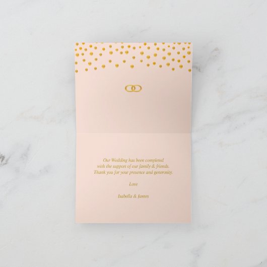 Gold Confetti op Roos Gold Wedding Bedankkaart (Binnen)