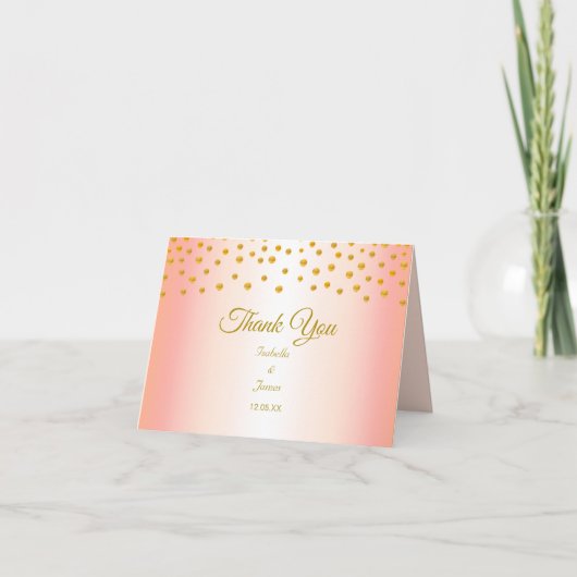 Gold Confetti op Roos Gold Wedding Bedankkaart (Voorkant)