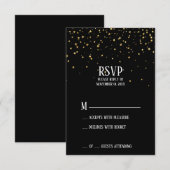 Gold Confetti op RSVP-kaart met zwart Verloving RSVP Kaartje (Voorkant / Achterkant)