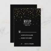 Gold Confetti op RSVP-kaart van Black Graduparty RSVP Kaartje (Voorkant / Achterkant)