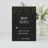 Gold Confetti op RSVP-kaart voor zwarte bruiloft RSVP Kaartje (Staand voorkant)