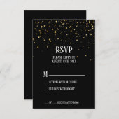 Gold Confetti op RSVP-kaart voor zwarte bruiloft RSVP Kaartje (Voorkant / Achterkant)