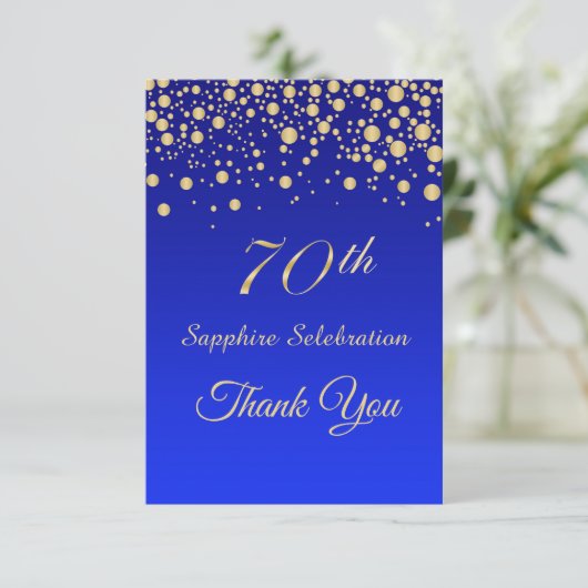 Gold confetti op Sapphire blue Birthday Dank u Bedankkaart (Staand voorkant)