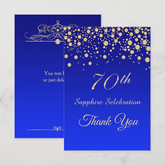 Gold confetti op Sapphire blue Birthday Dank u Bedankkaart (Voorkant / Achterkant)