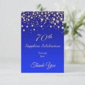 Gold confetti op Sapphire blue Birthday Dank u Bedankkaart (Staand voorkant)