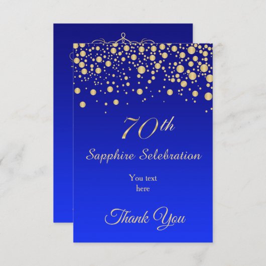 Gold confetti op Sapphire blue Birthday Dank u Bedankkaart (Voorkant / Achterkant)