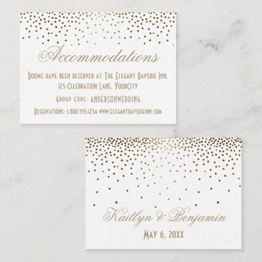 Gold Confetti op White Wedding Accommodding Cards Informatiekaartje (Voorkant / Achterkant)