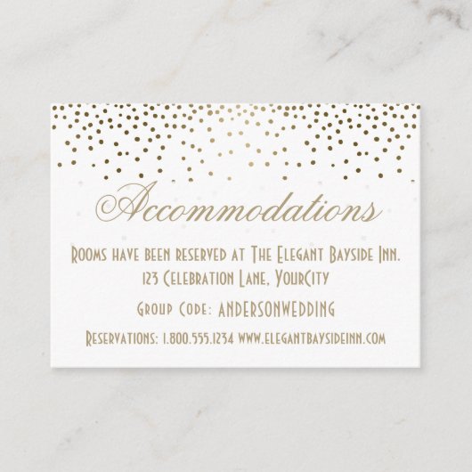 Gold Confetti op White Wedding Accommodding Cards Informatiekaartje (Voorkant)