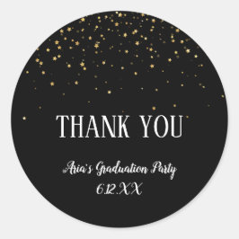 Gold Confetti op zwart Afstuderen - Hartelijk dank Ronde Sticker