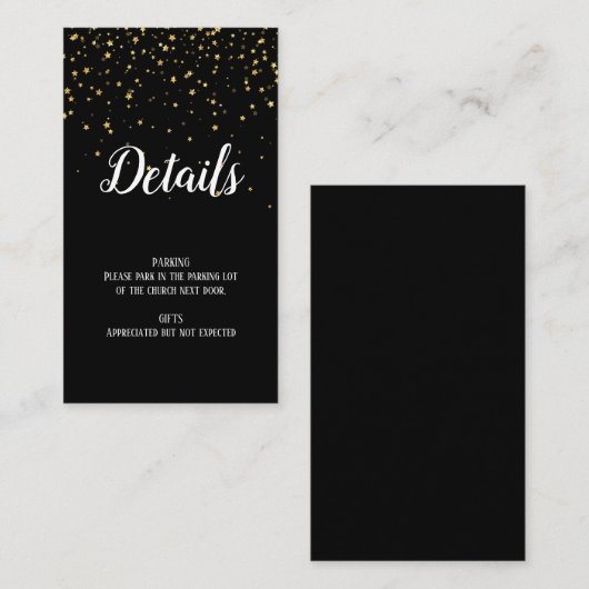 Gold Confetti op zwart Afstuderen - Invoegen gegev Informatiekaartje (Voorkant / Achterkant)