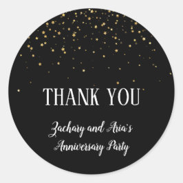 Gold Confetti op zwart Jubileum - Hartelijk dank Ronde Sticker