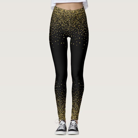 Gold Confetti op zwart Leggings (Voorkant)