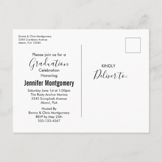 Gold-Confetti op zwart met Graduy Cap Party Uitnodiging Briefkaart (Achterkant)