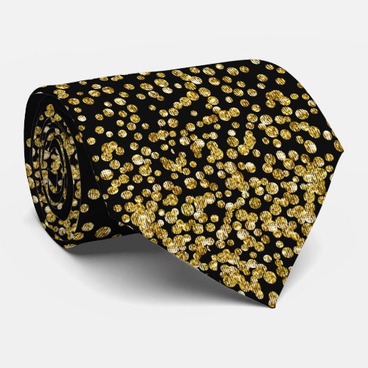 Gold Confetti op zwart Stropdas (Opgerold)