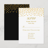 Gold Confetti op zwart-wit huwelijk RSVP Kaartje (Voorkant / Achterkant)