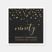 Gold Confetti op zwarte 90e verjaardag Servet (Voorkant)