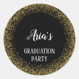 Gold Confetti op zwarte Afstuderen enveloppen Ronde Sticker
