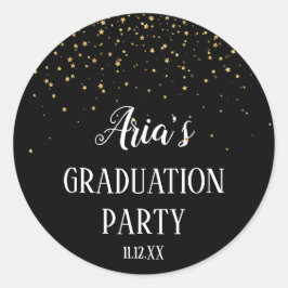 Gold Confetti op zwarte Afstuderen enveloppen Ronde Sticker
