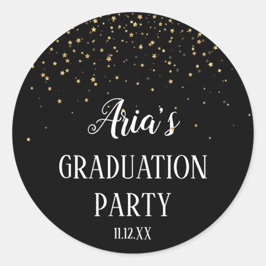Gold Confetti op zwarte Afstuderen enveloppen Ronde Sticker (Voorkant)