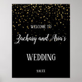 Gold Confetti op zwarte bruiloft Welkomstbord Poster (Voorkant)