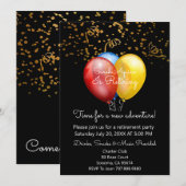 Gold Confetti op zwarte en ballonnen Pensioenparti Kaart (Voorkant / Achterkant)