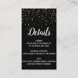 Gold Confetti op zwarte insteekkaart Informatiekaartje