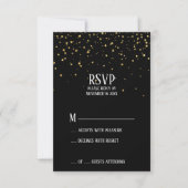 Gold Confetti op zwarte RSVP-kaart RSVP Kaartje (Voorkant)