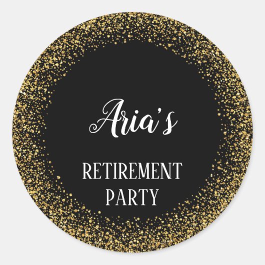 Gold Confetti op zwarte tredingenvelop Ronde Sticker (Voorkant)