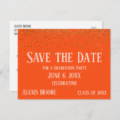 Gold Confetti Oranje Afstuderen Opslaan Datum Briefkaart (Voorkant / Achterkant)