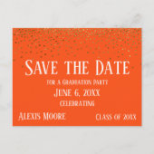Gold Confetti Oranje Afstuderen Opslaan Datum Briefkaart (Voorkant)