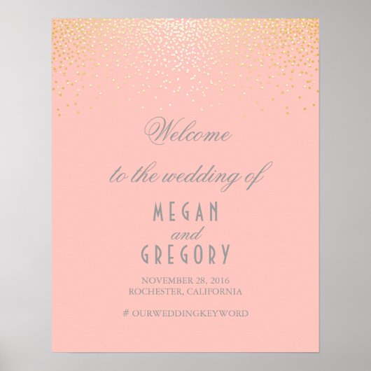 Gold Confetti Particles Blush Weddenschap Welcome  Poster (Voorkant)