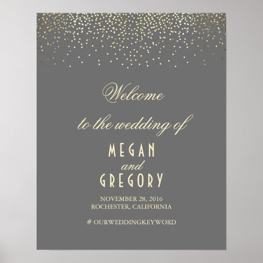 Gold Confetti Particles Weddenschap Welkom Poster (Voorkant)