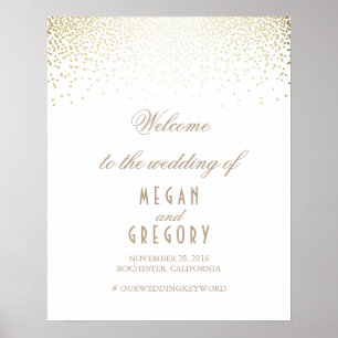 Gold Confetti Particles White Wedding Welcome Sign Poster