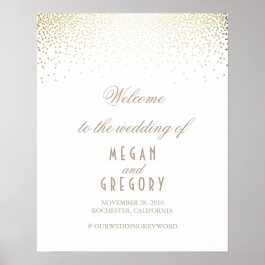 Gold Confetti Particles White Wedding Welcome Sign Poster (Voorkant)