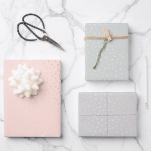 Gold Confetti/Pastel Roze, Groene & Grauwe Achterg Inpakpapier Vel