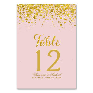 Gold Confetti   Pastel roze tafelkaart Kaart
